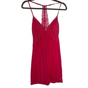 Victoria Secret Y2K Babydoll Chemise Womens Medium Pink Lace Racerback Coquette